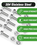Premium M5x12mm Flange Hex Bolts And Nuts Kit Featuring 304 Stainless Steel Metric Screws 20 Pack, showing screws and serrated lock nuts.