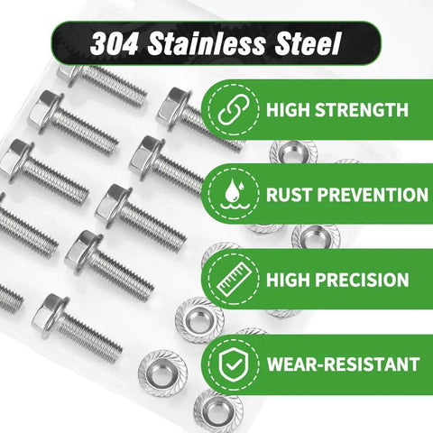 Premium M5x12mm Flange Hex Bolts And Nuts Kit Featuring 304 Stainless Steel Metric Screws 20 Pack, showing screws and serrated lock nuts.