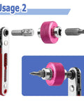 Badass 2 In 1 Palm Screwdriver Wrench Set With Mini Thumbwheel Ratchets And Quarter Inch Drive Socket Tool Kit featuring a pink thumbwheel and screwdriver bit.