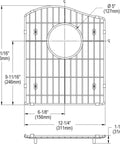 Diagram showing dimensions of Heavy Duty Stainless Steel Bottom Grid for Standard Kitchen Sink Bowls, footed design, grid protection.
