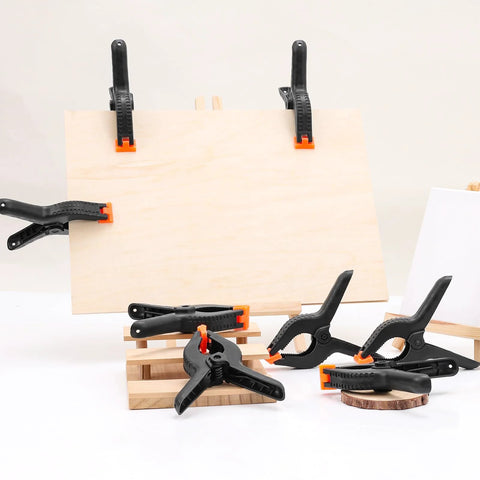 10-pack 6-inch black plastic spring clamps with orange tips for crafts and photography backdrops