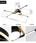 Dope Ten Head Modern LED Ceiling Light With Recessed Mount 4000K Warm White Black And Gold Finish showing detailed dimensions
