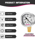 GOATACURA glycerin-filled vacuum pressure gauge, 2-inch dial, stainless steel case, 1/4-inch NPT lower mount