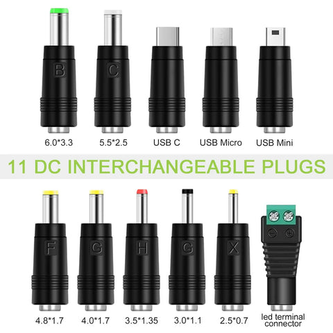 Go-To 5V 2A Power Adapter With 11 Interchangeable DC Plug Tips, Universal 100V 240V Input, regulated switching supply with 11 plug tips