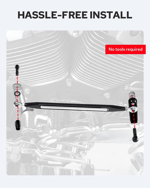 Shift Linkage And Levers For Harley-Davidson Touring Softail Dyna Road King Electra Glide Trike 1986-2026 Black CNC Machined 6061 Aluminum Rust-Resistant Performance Upgrade installed on Harley engine, no tools required