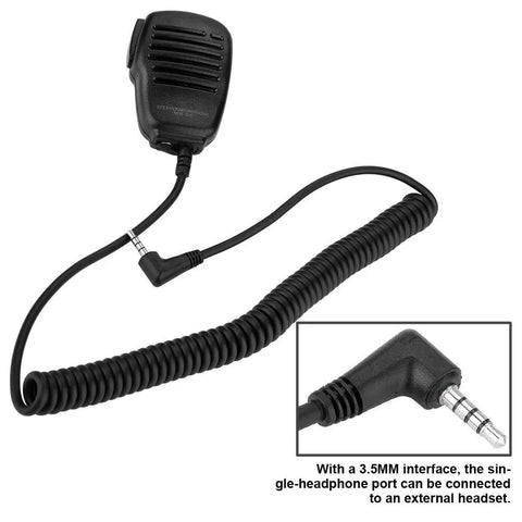 Hands Free Speaker Microphone With 3.5mm Interface For VX Radios showing coiled wire and 3.5mm jack detail