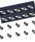 Dang Good Diamond Shaped Tungsten Carbide Turning Inserts With Radius Edges, Pack Of Ten and M4x9 millimeter screws displayed.
