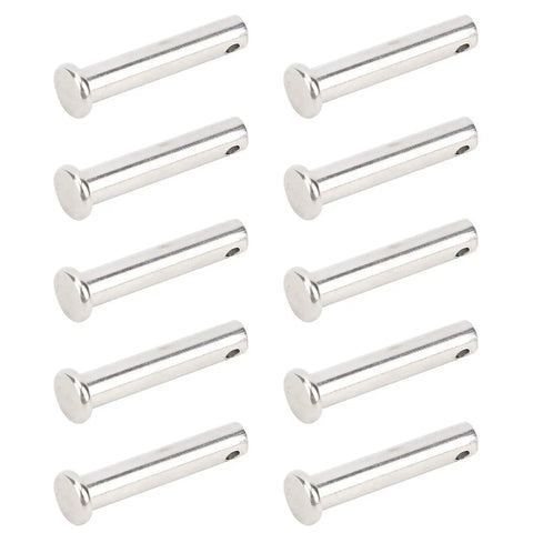 Image of 10 stainless steel clevis pins in a set, featuring flat heads with holes, part of the 10Pcs Stainless Steel Clevis Pin Set 304 Flat Head Pins With Holes Universal T Shape Round Pins Rugged Heavy Duty Rust Resistant Kit For Workshop And DIY Projects.