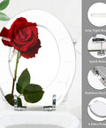 Round Toilet Seat Decor for Home Bathroom with red rose design, 14.5" x 16.5", featuring stainless steel hinges.