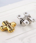 Hidden Concealed Cross Door Hinge 8x42mm With Screw For Wood Or Metal Doors And Cabinets Folding Doors Windows 180 Degree Swing Silver DIY Furniture Hardware in silver and gold finish