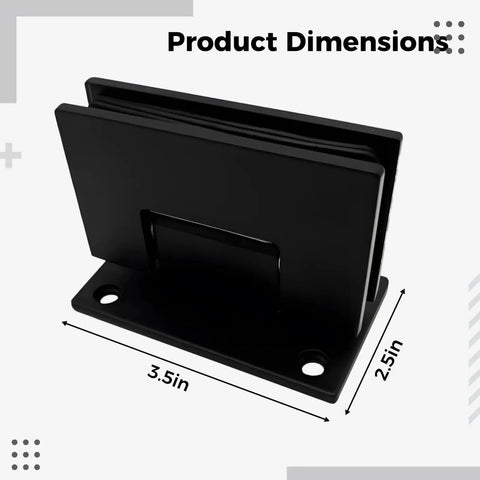 Dope Matte Black Shower Door Hinges Set, 2 Pack, 90 Degree Wall To Glass Replacement Hardware dimensions shown in inches