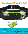 Black water-resistant No Bounce Slim Running Belt Fanny Pack For Hiking And Cycling with reflective accents and zipper pouch