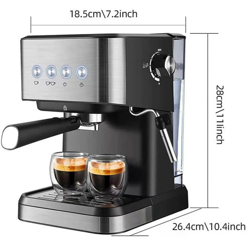 Image of Top Shelf Espresso Coffee Machine With 20 Bar Italian Pump And 1050W Fast Heat Boiler, dimension details on display.