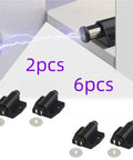 Magnetic Touch Latches For Cabinets And Drawers in 2 or 6 pack, showing press to open door hardware and quick release design