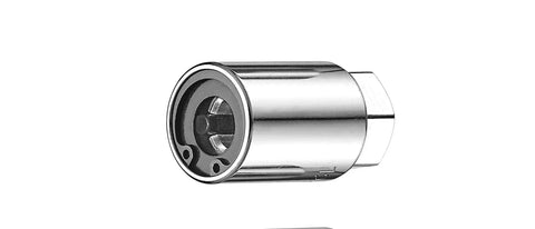 Close-up of a chrome-finished socket from the Four Piece Metric Stud Remover And Installer Kit For Six To Twelve Millimeter With Three Eighths Inch Drive For Six And Eight Millimeter And One Half Inch Drive For Ten And Twelve Millimeter Pro Grade Heavy Duty Stud Extraction And Installation In Tight spaces.