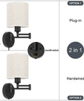 Plug In Wall Light Set Of 2 With Swing Arm Design, Linen Lampshades, Modern Bedroom Wall Sconces For Reading, Hallway And Living Room, 2-in-1 plug-in and hardwired option