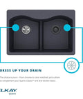 Color Matched Polymer Drain Fitting With Removable Basket Strainer And Rubber Stopper White Finish For Quartz Classic And Quartz Luxe Sinks Durable Color Matched Polymer Construction For No Fuss Install And Long Lasting Kitchen Sink Performance displayed with double sink