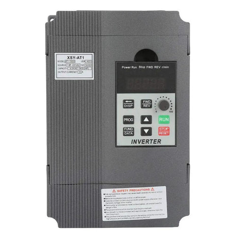 Front view of a High Precision VFD Inverter For 3 Phase Motors 220V 1.5kW PWM Frequency Converter with control buttons and display