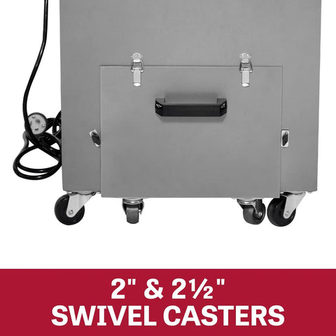 Heavy Duty Portable Metalworking Dust Collector Crushing Sawdust Clutter At 957 CFM with swivel casters and access door.