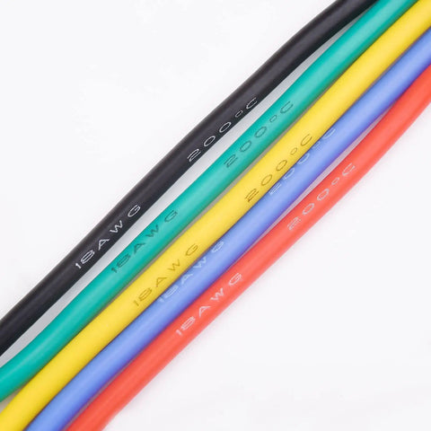 18 AWG Stranded Electrical Wire Kit With Flexible Silicone Insulation Tinned Copper Conductors 0.08mm Strands 2.3mm Outer Diameter 5 Colors Each 16.4ft Pack For DIY Automotive Home And Power Wiring