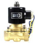 Front view of 3/4 Inch 12V DC Electric Solenoid Valve NPT Brass With Food Safe Stainless Steel, Normally Closed, Built Tough For Water and Air Lines