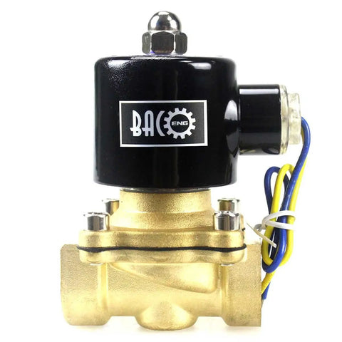 Front view of 3/4 Inch 12V DC Electric Solenoid Valve NPT Brass With Food Safe Stainless Steel, Normally Closed, Built Tough For Water and Air Lines