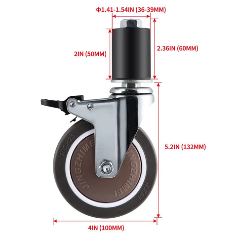 Rock Solid 4 Inch Expanding Stem Casters delivering ghost quiet tpe roll with lock brakes for heavy-duty use.