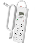 Eight Outlet Surge Protector With Seven Day Digital Timer And Four Timed Outlets Plus Four Always On, White, with LCD display