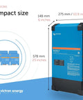 MultiPlus-II Pure Sine Wave Inverter Charger For 12-Volt Systems, 3000VA 120V Output, 120Ah Battery Ready, dimensions view