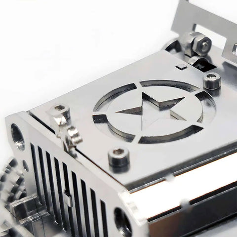 3D Metal Car Puzzle Model Kit With Mechanical Iron Blood Design, Dope DIY Buildable Vehicle For Adults Teens Men And Women, Stainless Steel Craft Kit For Collectors And Hobbyists Who Love Hands On Projects. close-up of stainless steel engine detail