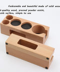 Solid Wood Espresso Tamper Console And Filter Stand With Antiskid Base Built Different For Daily Grind Hustle At Backyard Cafe Or Local Shop Using Standard 58 Mm Equipment, showcasing quality wood design.