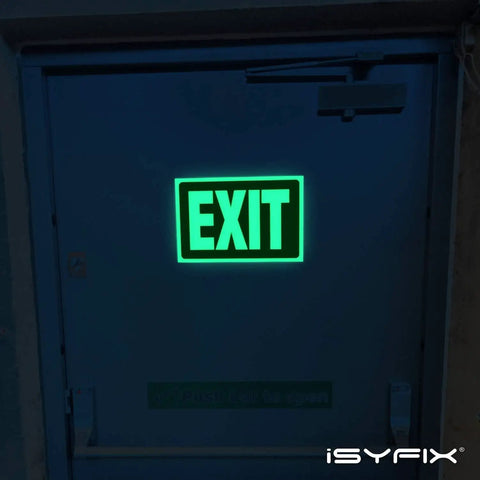 Exit Glow In The Dark Sign Stickers Red 2 Pack 10x7 Inch Photoluminescent Vinyl Laminated for UV Weather Resistance on door