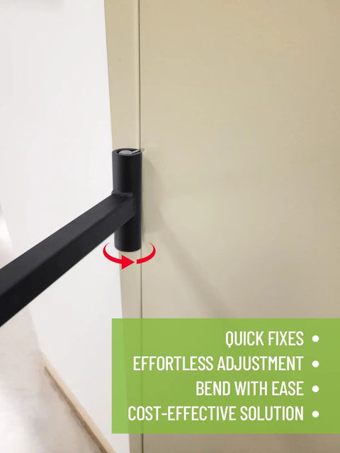 Beefy Pro-Grade Heavy Duty Commercial Door Hinge Adjustment Tool for .134 and .180 gauge knuckles shown in use on door