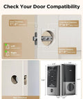 Hands Free Palm Vein Smart Lock D2 Pro With WiFi Keyless Entry Deadbolt dimensions and door compatibility guide