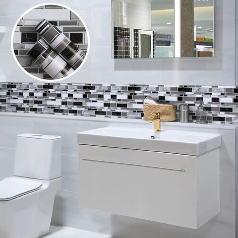 Peel And Stick Backsplash Wallpaper For Kitchen And Bath, Waterproof Tile Contact Paper, 3D Look, used as bathroom backsplash