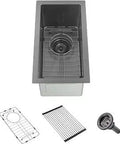 10 Inch Undermount Bar Sink In Gunmetal Black Stainless Steel, 16 Gauge Single Bowl Wet Bar Prep Sink With Bottom Grid And Drain