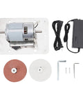Marhynchus 100W Mini Bench Grinder Electric Multi Purpose Tool with motor, dual grinding wheels, and power supply.