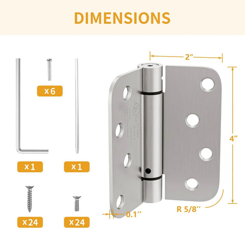 Dimensions of adjustable tension door hinges with screws