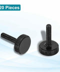 Knurled Thumb Screw Set 20 Pieces M3 X 12mm Black Steel Flat Head Grip Bolts, two screws displayed on a light background