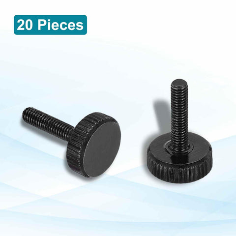 Knurled Thumb Screw Set 20 Pieces M3 X 12mm Black Steel Flat Head Grip Bolts, two screws displayed on a light background