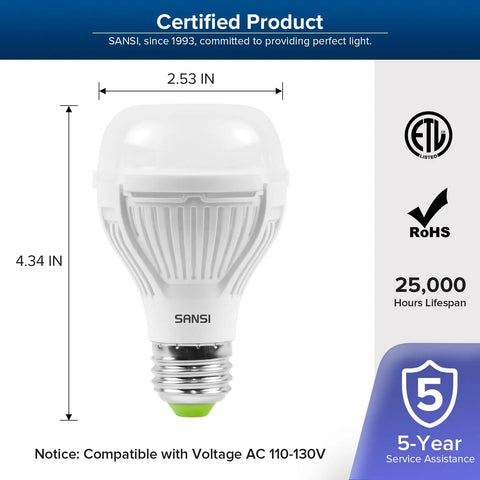6 Pack 100W Equivalent A19 LED Bulbs, Mega Bright 1600 Lumens, 5000K Daylight White, Ceramic Technology, Non Dimmable, 13W Energy Saving bulb shown.
