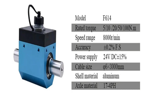 5Nm To 100Nm Dynamic Torque Sensor For AC And DC Motors, Compact Torque Transducer, Blue Metal Casing, Side View