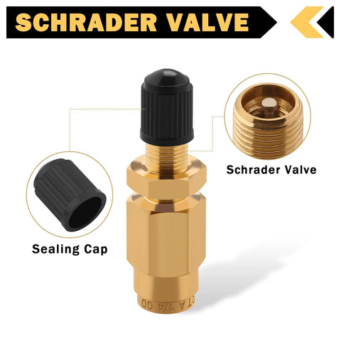 Cheemuii 1/4in inflation Schrader valve with push-to-connect brass body and black cap
