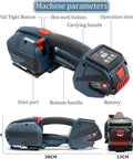 Kickstart Your Packaging Hustle With This Badass 4000mah Battery Powered Strapping Tool showing buttons, battery, and handles.