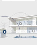 Illustration showing coverage area of Outdoor 7 Dual Band Mesh WiFi Router With IP66 Weatherproof, includes 30W PoE plus adapter.