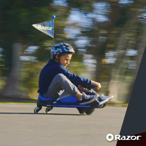 Child riding Crazy Cart Shift Electric Go Kart For Kids Ages 6 And Up 12V Drifting System With High And Low Speed Switch