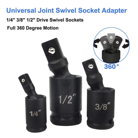 11 Piece Impact Adapter And Reducer Set With Universal Joint Swivel Sockets for Various Sized Drives