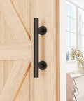 Sliding Barn Door Handle Hardware Two Sided Design In Black Carbon Steel With Brushed Stainless Steel 304 Build on wooden door