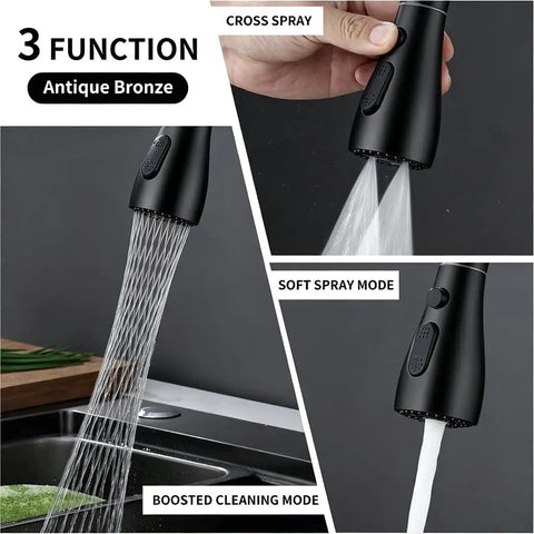 Kitchen Faucet with Pull Down Sprayer, Black Kitchen Sink Faucet featuring 3 spray modes in antique bronze finish.