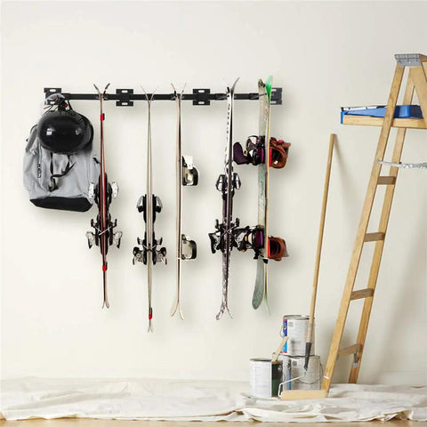 Heavy Duty Garage Ski Storage Rack Wall Mount Holds Up To 10 Pairs Of Skis And Snowboards, 200 Lb Capacity, organized gear
